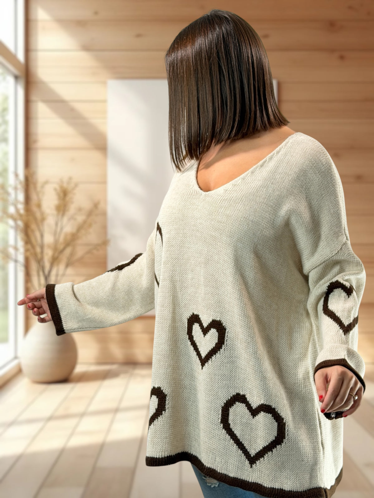 VALENTIN - PULL OVERSIZE BEIGE JUSQU'A LA TAILLE 52/54