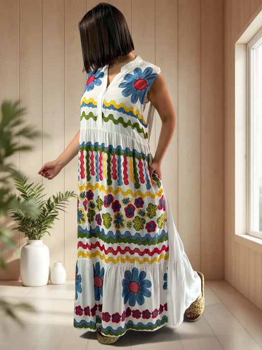 SIMONA - ROBE LONGUE BLANCHE BRODEE JUSQU'A LA TAILLE 48