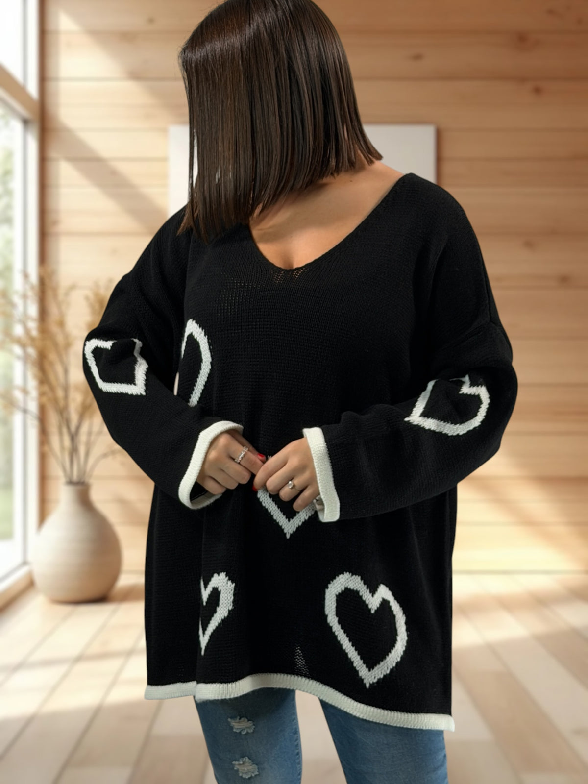 VALENTIN - PULL OVERSIZE NOIR JUSQU'A LA TAILLE 52/54