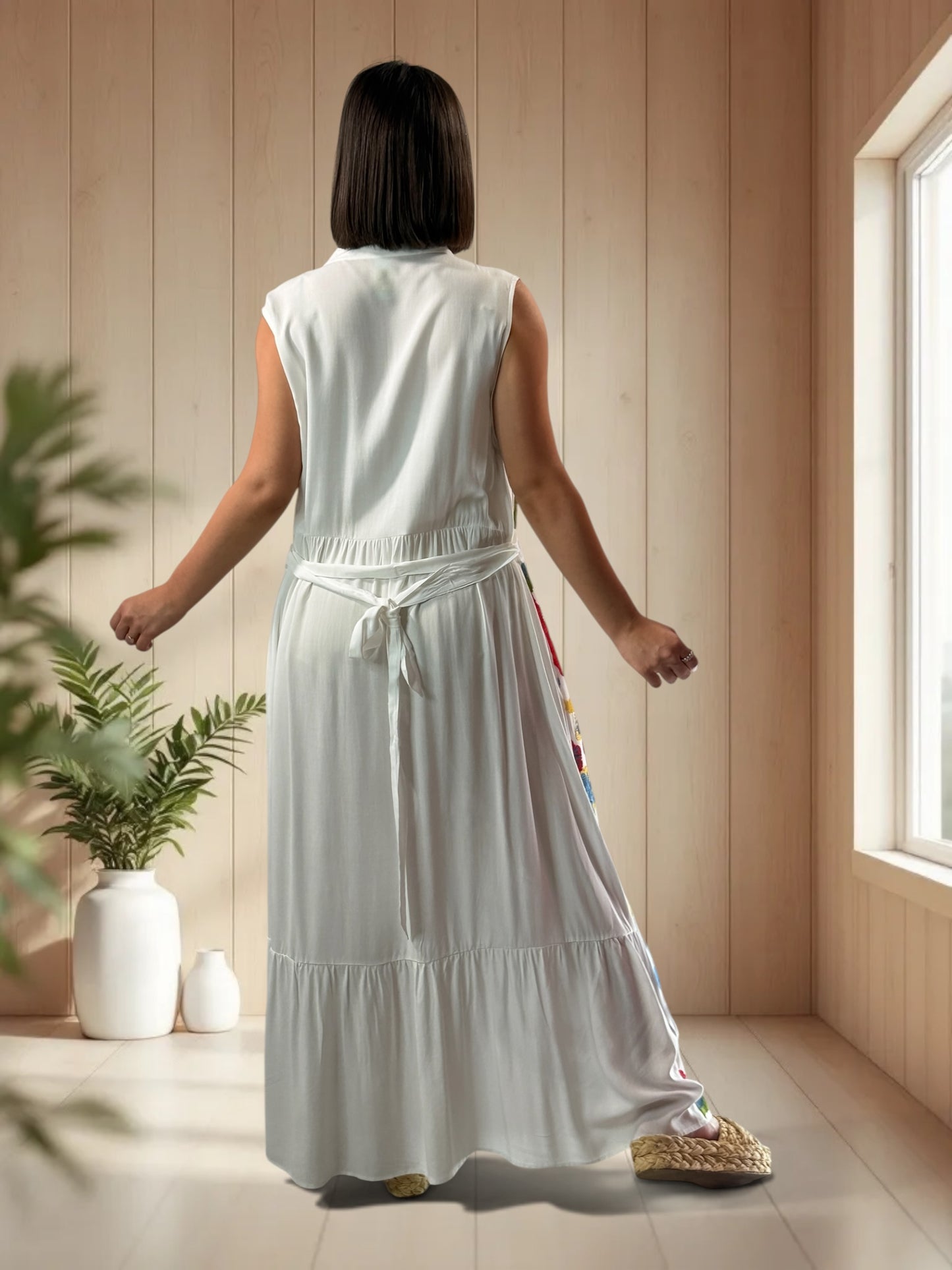SIMONA - ROBE LONGUE BLANCHE BRODEE JUSQU'A LA TAILLE 48