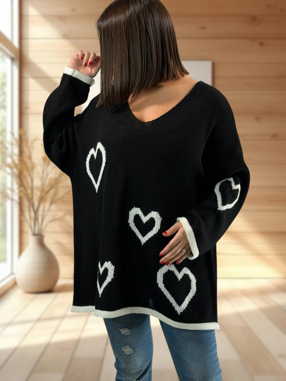 VALENTIN - PULL OVERSIZE NOIR JUSQU'A LA TAILLE 52/54