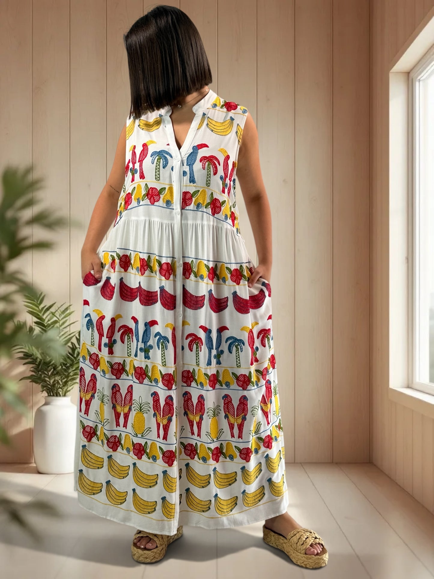 SIMONA - ROBE LONGUE BLANCHE BRODEE JUSQU'A LA TAILLE 48