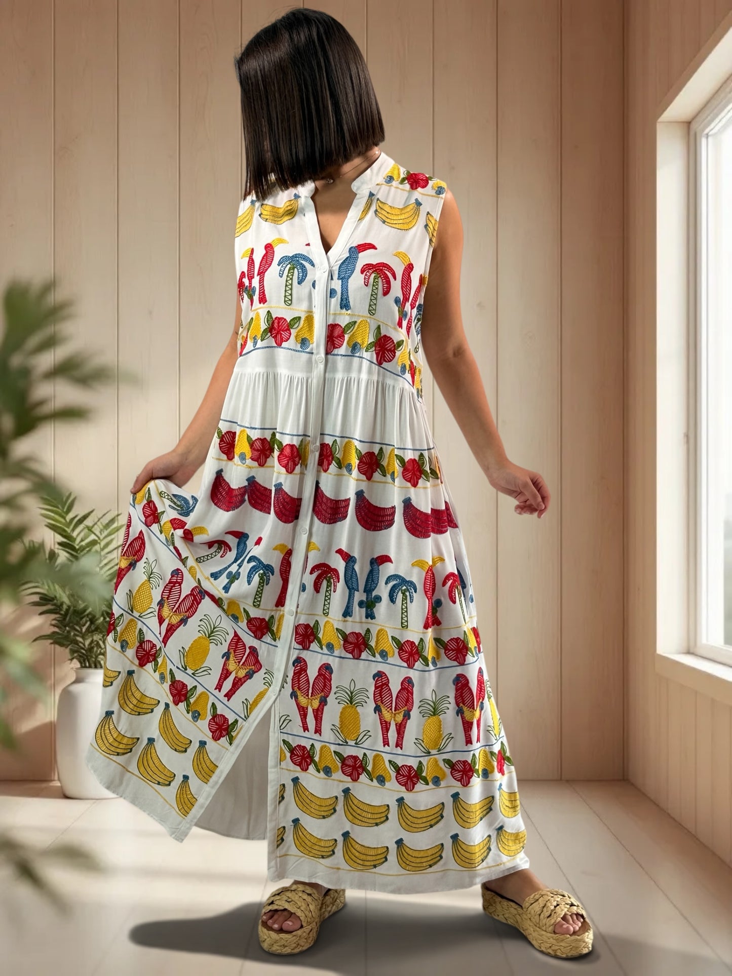 SIMONA - ROBE LONGUE BLANCHE BRODEE JUSQU'A LA TAILLE 48