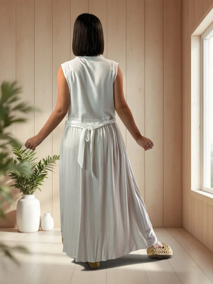 SIMONA - ROBE LONGUE BLANCHE BRODEE JUSQU'A LA TAILLE 48