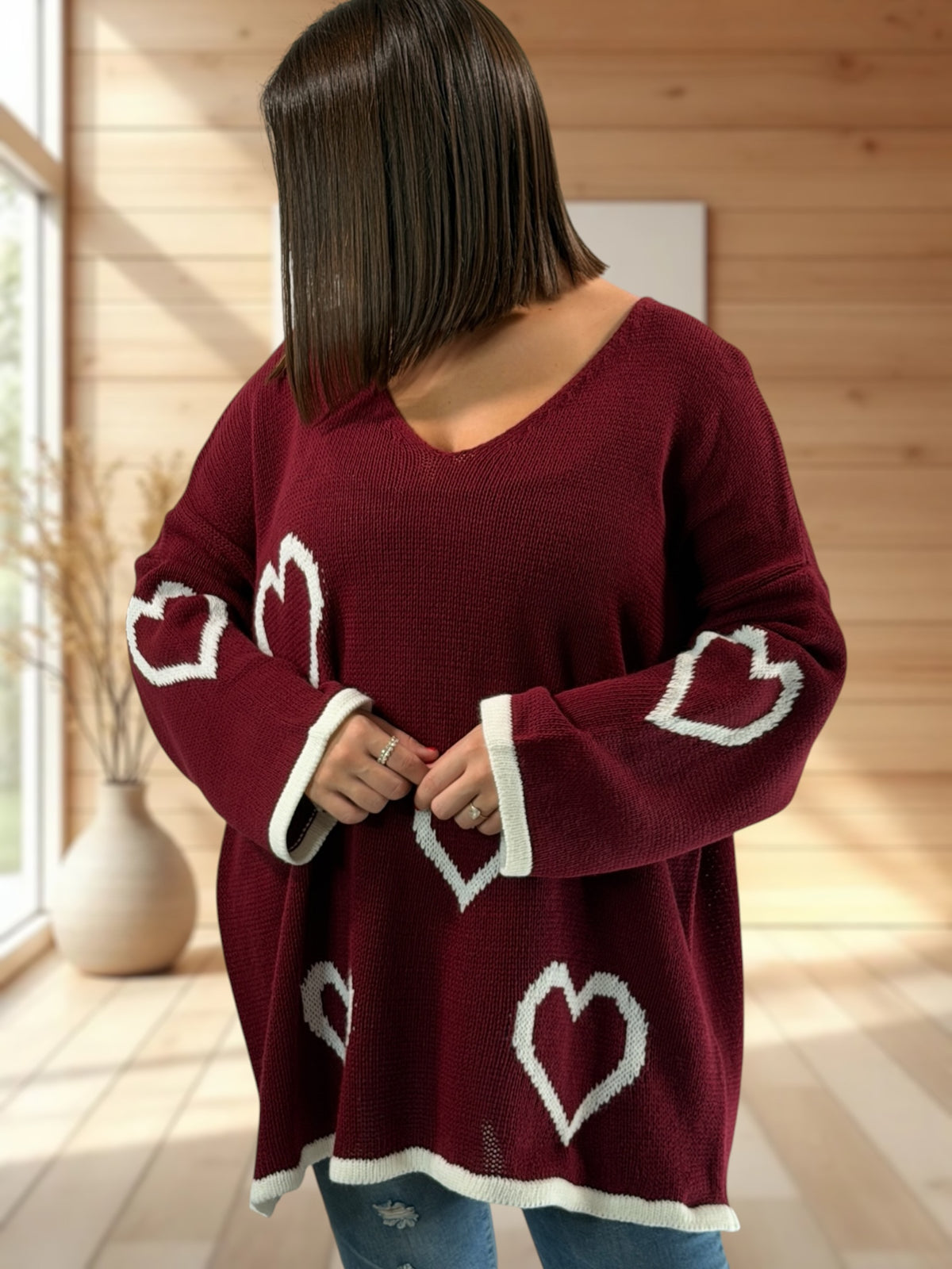 VALENTIN - PULL OVERSIZE BORDEAUX JUSQU'A LA TAILLE 52/54