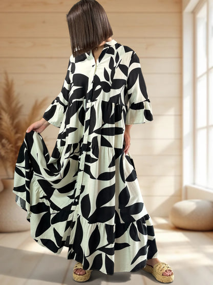 CARLA - ROBE LONGUE MOTIF NOIR JUSQU'A LA TAILLE 48