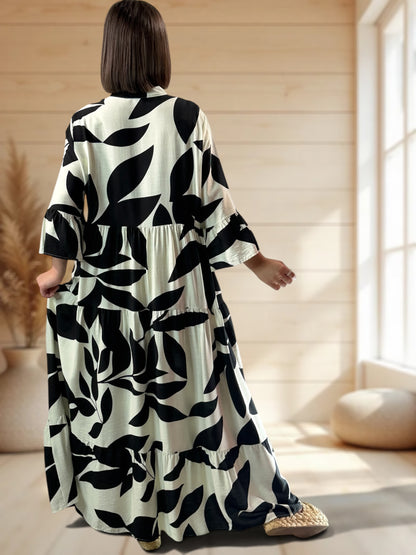 CARLA - ROBE LONGUE MOTIF NOIR JUSQU'A LA TAILLE 48