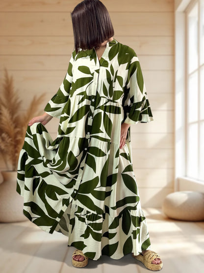 CARLA - ROBE LONGUE MOTIF KAKI JUSQU'A LA TAILLE 48