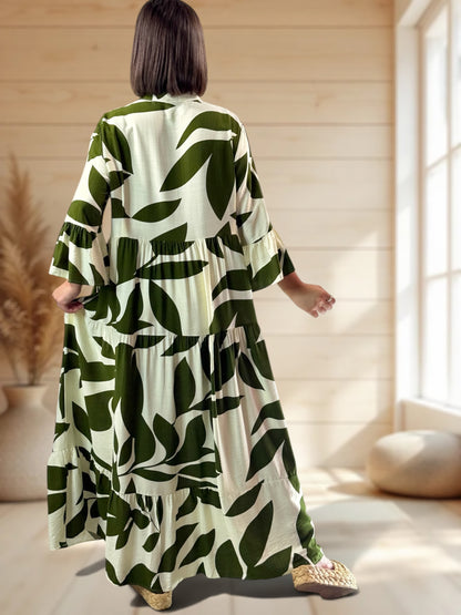 CARLA - ROBE LONGUE MOTIF KAKI JUSQU'A LA TAILLE 48
