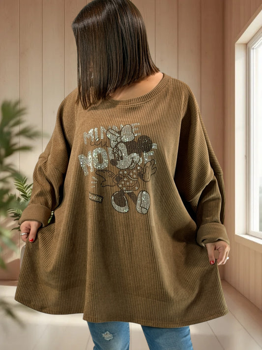 PAOLINA - TUNIQUE OVERSIZE CAMEL AVEC MICKEY JUSQU'A LA TAILLE 58