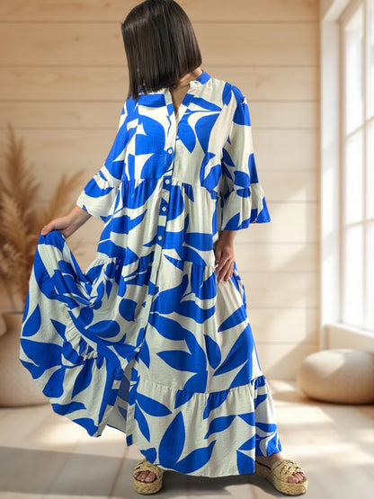 CARLA - ROBE LONGUE MOTIF BLEU JUSQU'A LA TAILLE 48