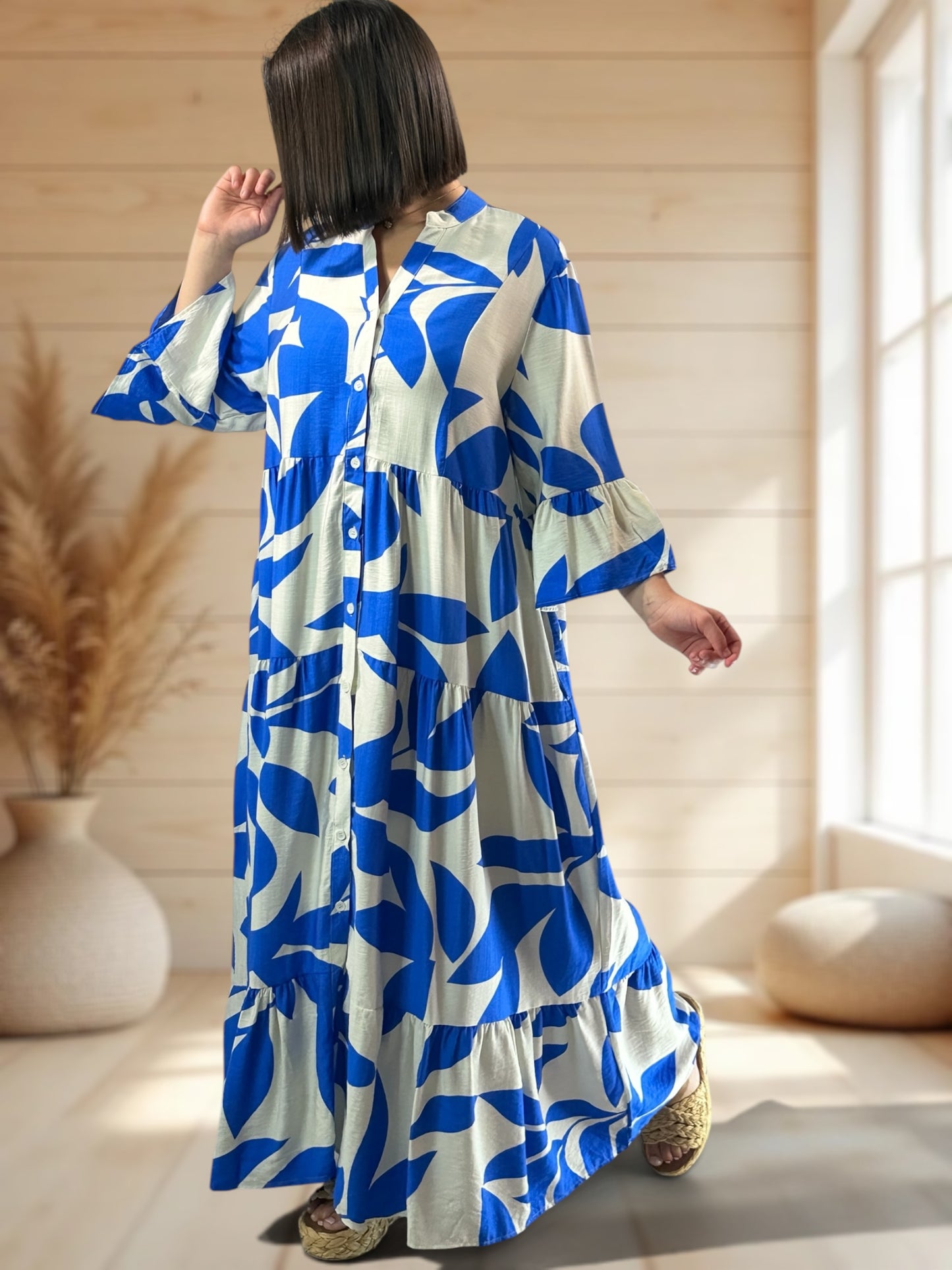 CARLA - ROBE LONGUE MOTIF BLEU JUSQU'A LA TAILLE 48