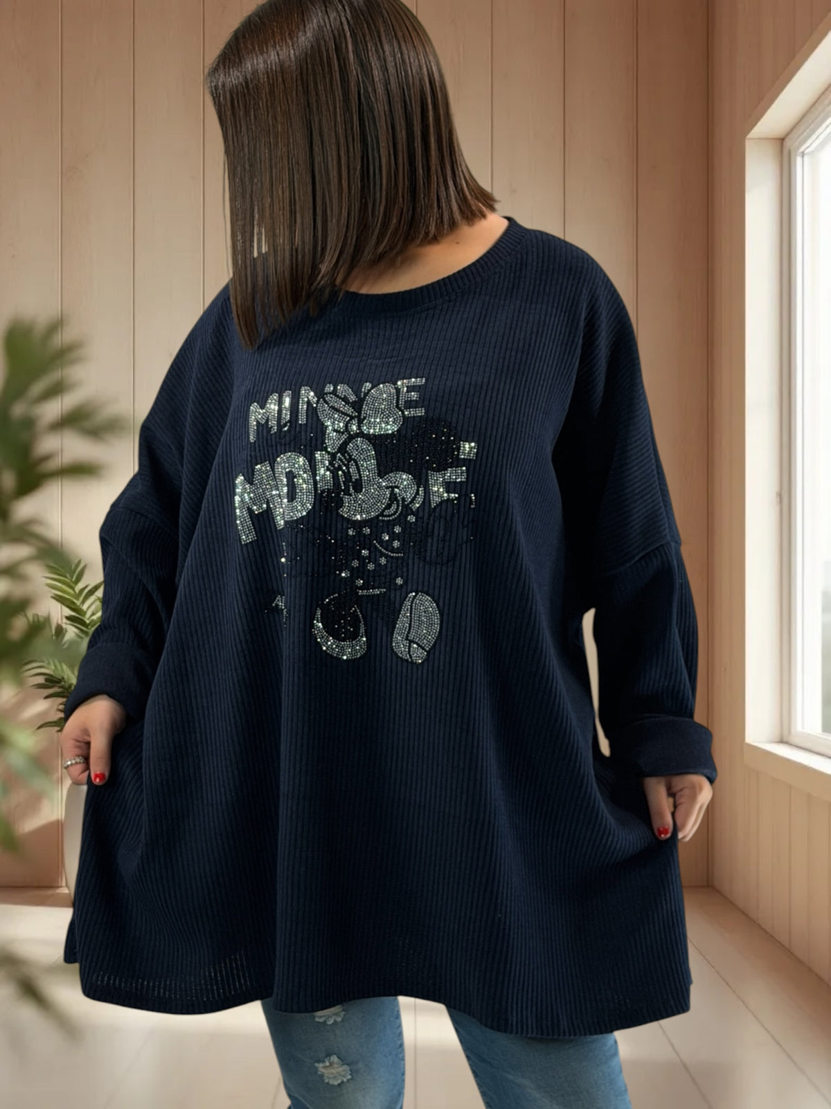 PAOLINA - TUNIQUE OVERSIZE MARINE AVEC MICKEY JUSQU'A LA TAILLE 58