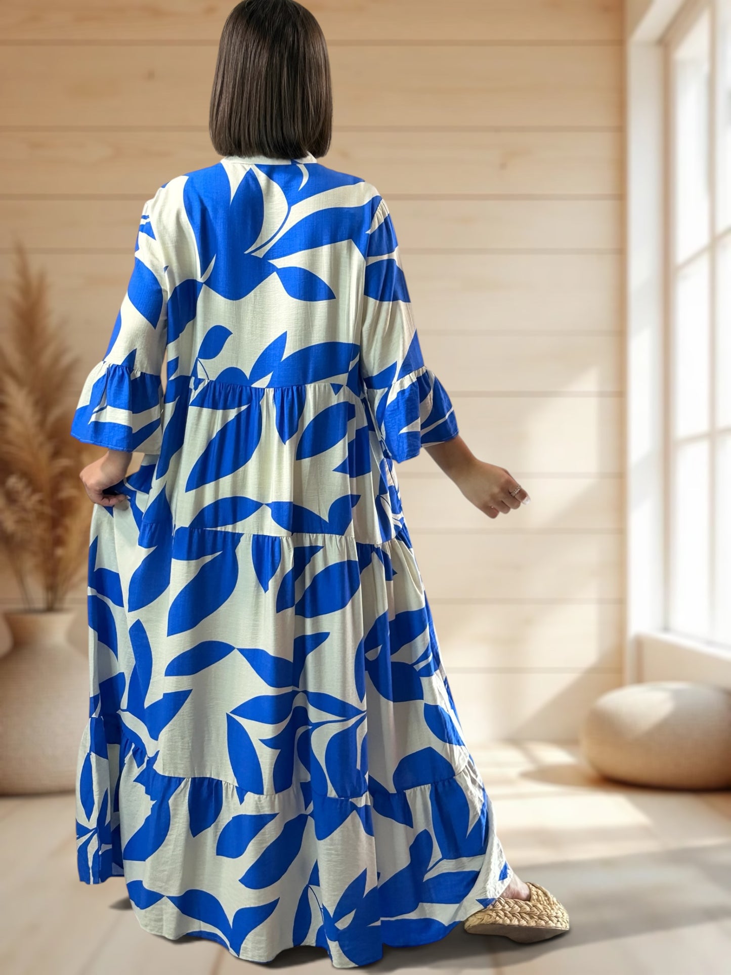 CARLA - ROBE LONGUE MOTIF BLEU JUSQU'A LA TAILLE 48