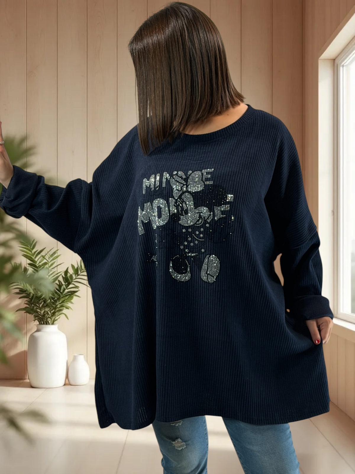 PAOLINA - TUNIQUE OVERSIZE MARINE AVEC MICKEY JUSQU'A LA TAILLE 58