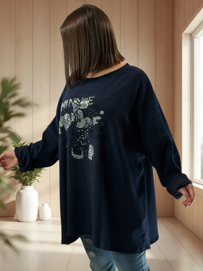 PAOLINA - TUNIQUE OVERSIZE MARINE AVEC MICKEY JUSQU'A LA TAILLE 58