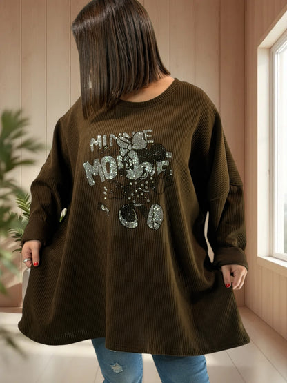 PAOLINA - TUNIQUE OVERSIZE MARRON AVEC MICKEY JUSQU'A LA TAILLE 58