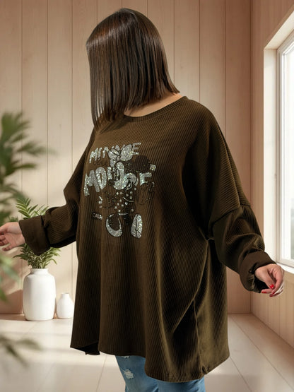 PAOLINA - TUNIQUE OVERSIZE MARRON AVEC MICKEY JUSQU'A LA TAILLE 58