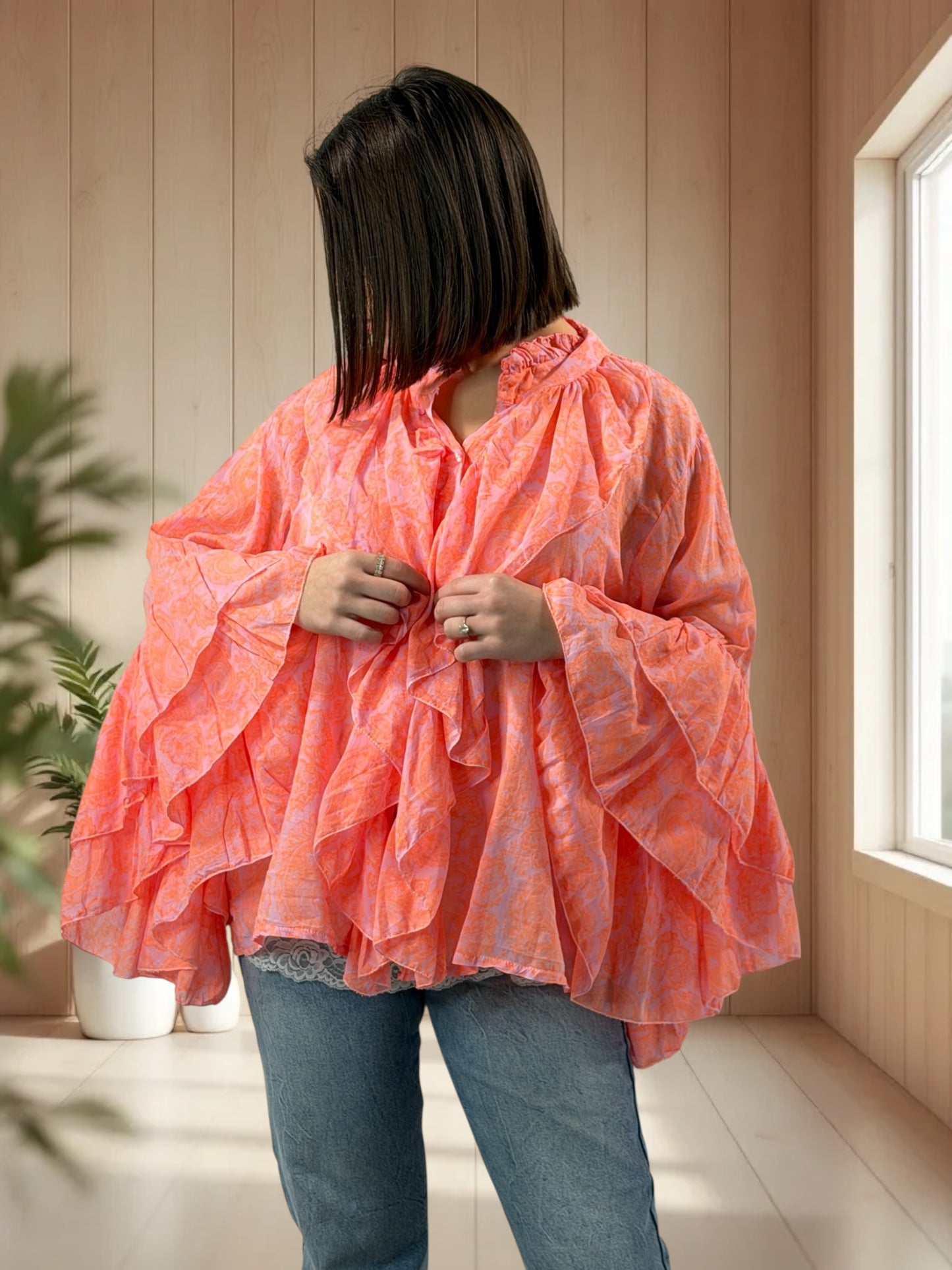 HELENA - BLOUSE FROUFROU EN COTON JUSQU'A LA TAILLE 48/50