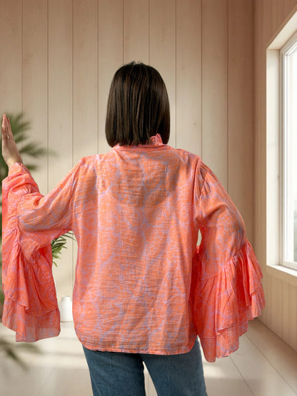 HELENA - BLOUSE FROUFROU EN COTON JUSQU'A LA TAILLE 48/50