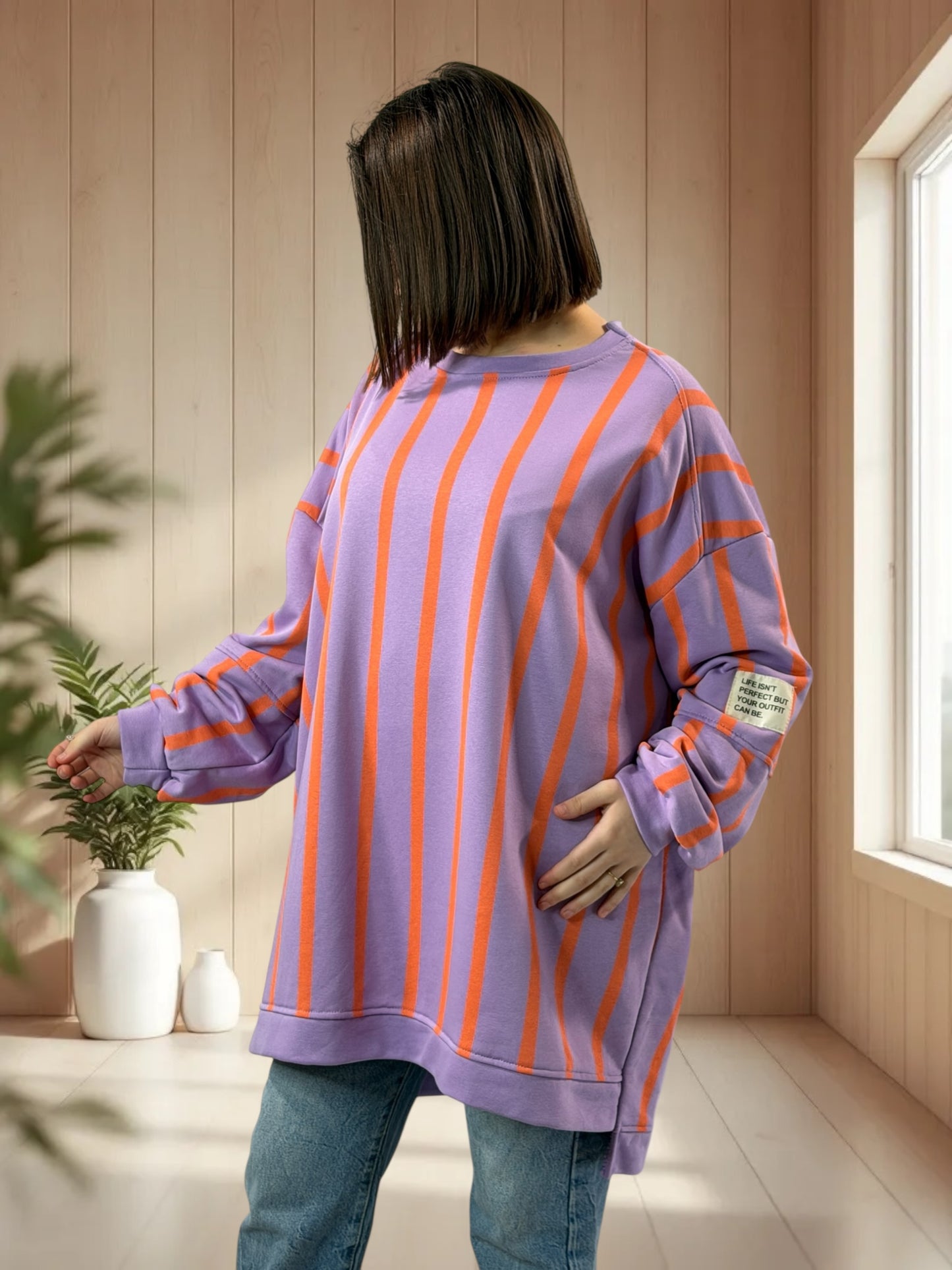 MARLO- SWEAT OVERSIZE A RAYURE JUSQU'A LA TAILLE 56