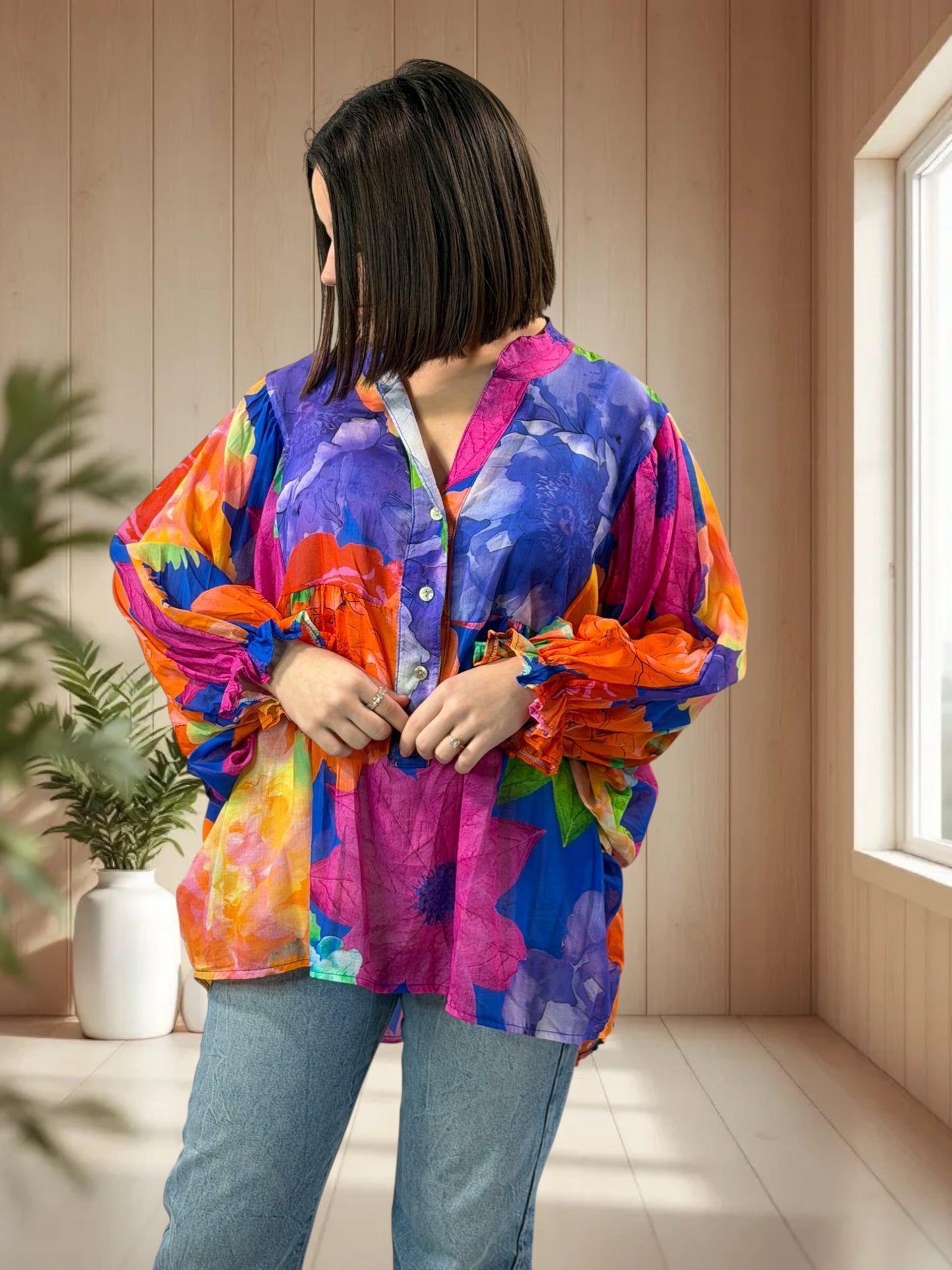 EDITH  - BLOUSE A FLEUR JUSQU'A LA TAILLE 50/52