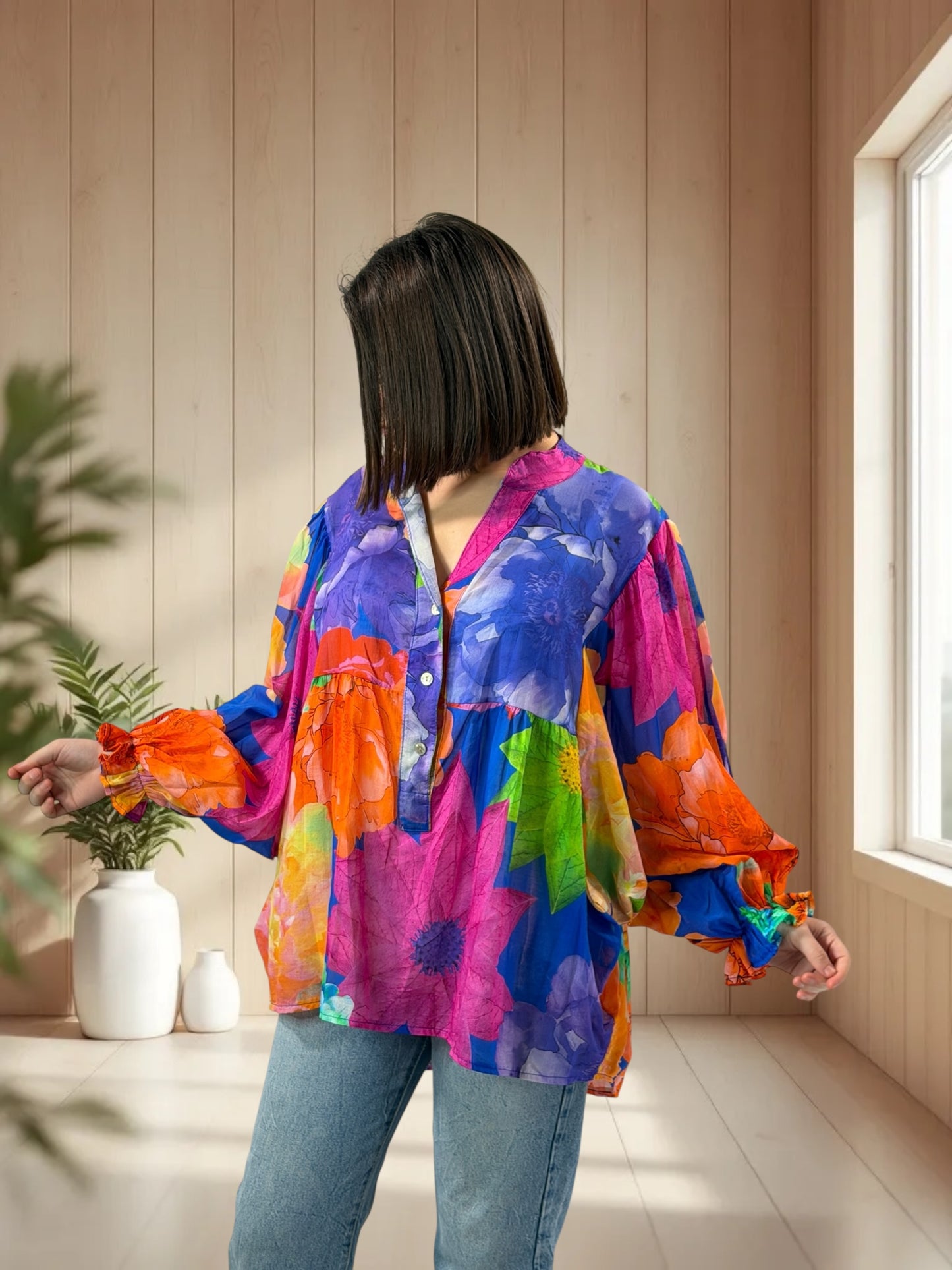 EDITH  - BLOUSE A FLEUR JUSQU'A LA TAILLE 50/52