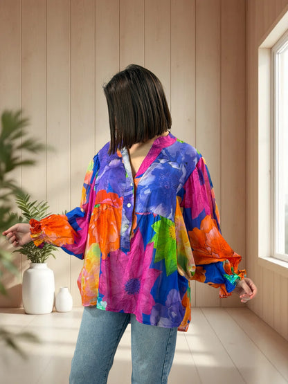 EDITH  - BLOUSE A FLEUR JUSQU'A LA TAILLE 50/52