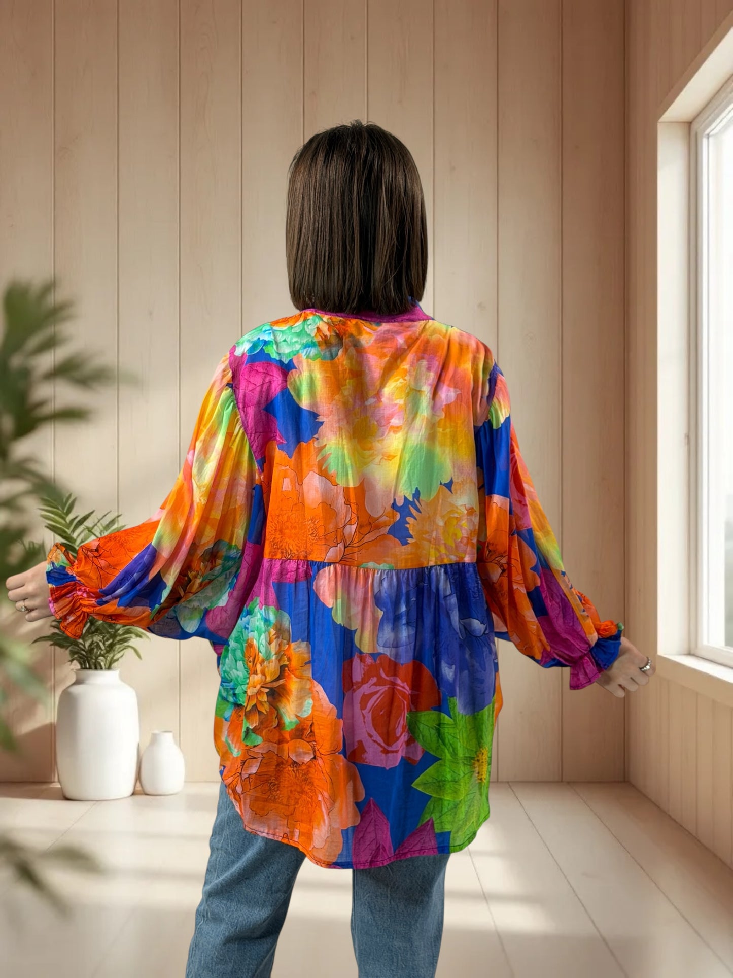 EDITH  - BLOUSE A FLEUR JUSQU'A LA TAILLE 50/52