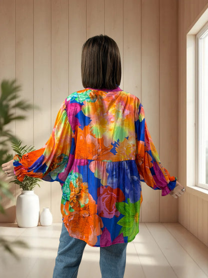 EDITH  - BLOUSE A FLEUR JUSQU'A LA TAILLE 50/52