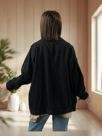 MATTEO - VESTE EN JEAN NOIR AVEC BRODERIE ANGLAISE TAILLE 46/48 A 52