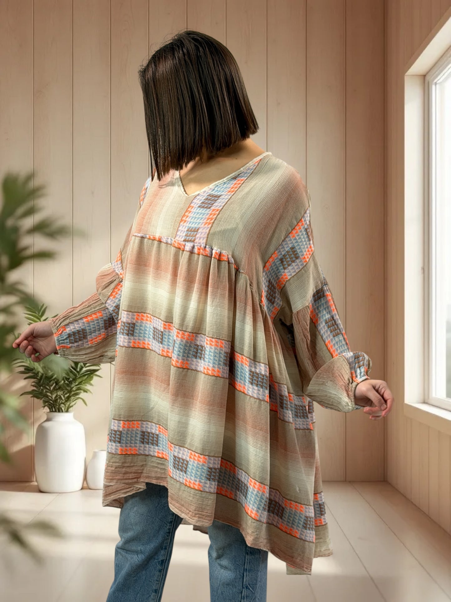 BIANCA  - TUNIQUE BOHEME OVERSIZE JUSQU'A LA TAILLE 56