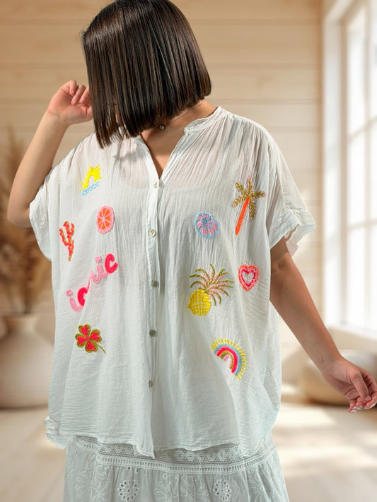 ISITOU - BLOUSE BLANCHE EN COTON JUSQU'A LA TAILLE 54