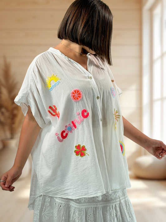 ISITOU - BLOUSE BLANCHE EN COTON JUSQU'A LA TAILLE 54