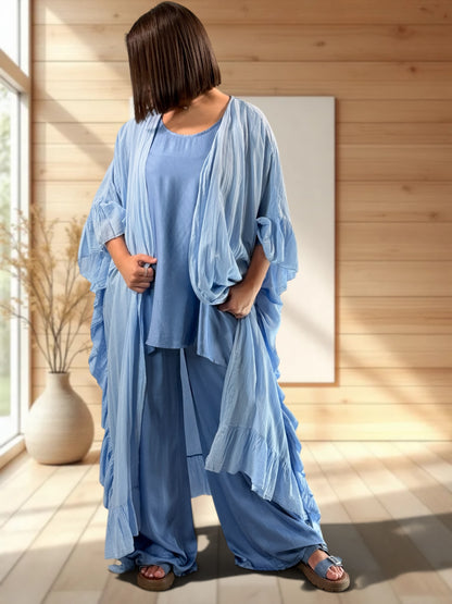 VENISE  - ENSEMBLE TUNIQUE ET PANTALON BLEU JUSQU'A LA TAILLE 52