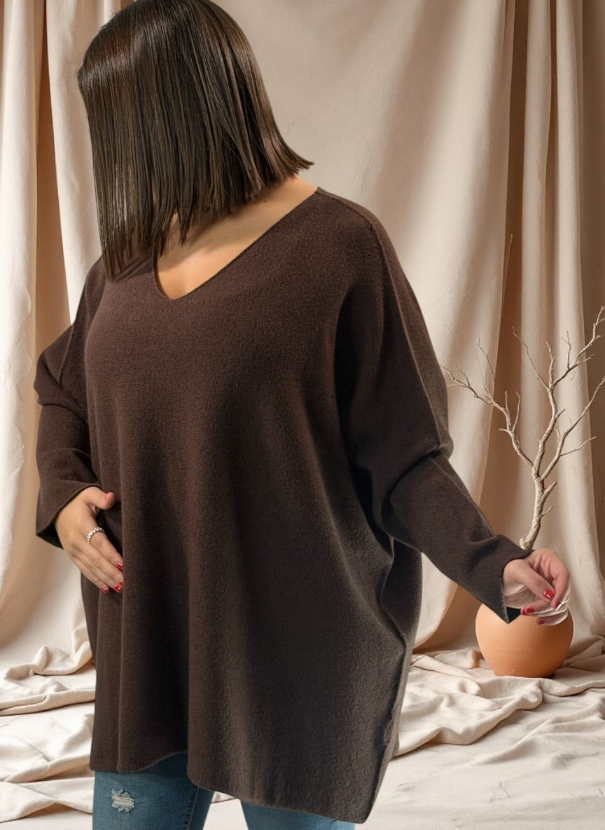 PAOLA - PULL OVERSIZE MARRON JUSQU'A LA TAILLE 54/56