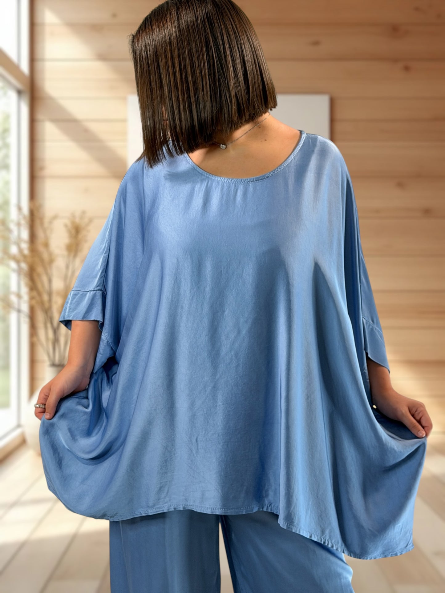 VENISE  - ENSEMBLE TUNIQUE ET PANTALON BLEU JUSQU'A LA TAILLE 52