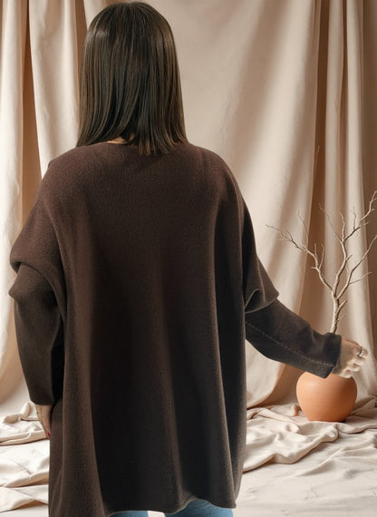 PAOLA - PULL OVERSIZE MARRON JUSQU'A LA TAILLE 54/56