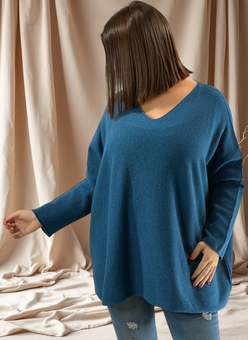 PAOLA - PULL OVERSIZE BLEU JUSQU'A LA TAILLE 54/56