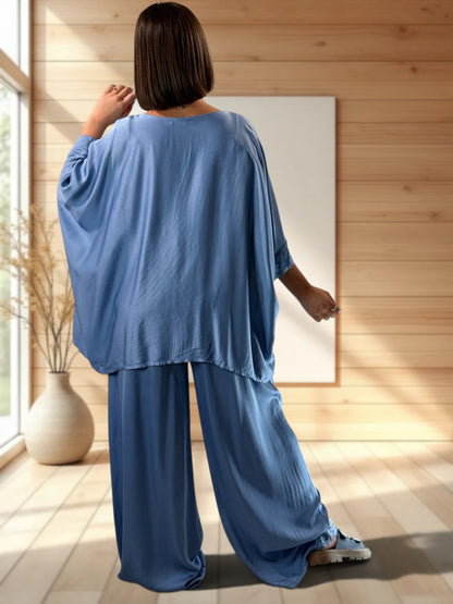 VENISE  - ENSEMBLE TUNIQUE ET PANTALON BLEU JUSQU'A LA TAILLE 52