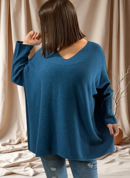 PAOLA - PULL OVERSIZE BLEU JUSQU'A LA TAILLE 54/56