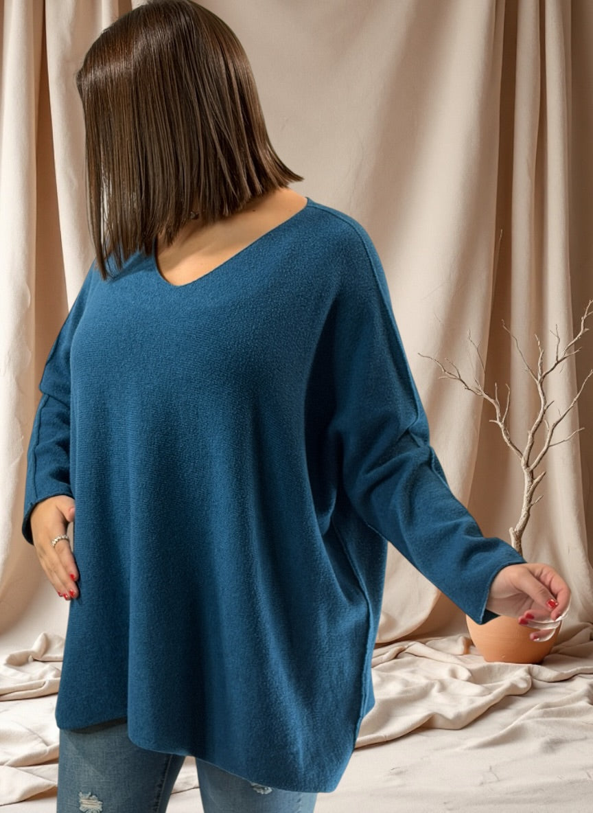 PAOLA - PULL OVERSIZE BLEU JUSQU'A LA TAILLE 54/56