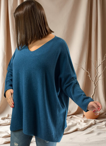 PAOLA - PULL OVERSIZE BLEU JUSQU'A LA TAILLE 54/56