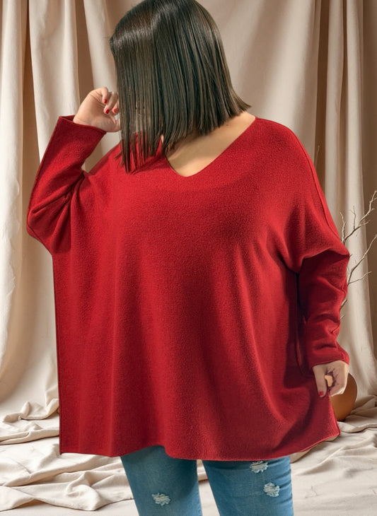 PAOLA - PULL OVERSIZE ROUGE JUSQU'A LA TAILLE 54/56