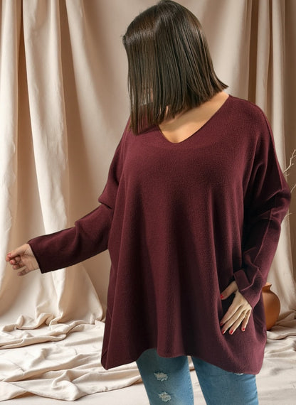 PAOLA - PULL OVERSIZE BORDEAUX JUSQU'A LA TAILLE 54/56