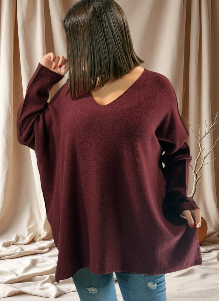 PAOLA - PULL OVERSIZE BORDEAUX JUSQU'A LA TAILLE 54/56
