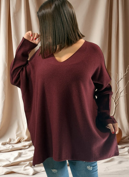 PAOLA - PULL OVERSIZE BORDEAUX JUSQU'A LA TAILLE 54/56
