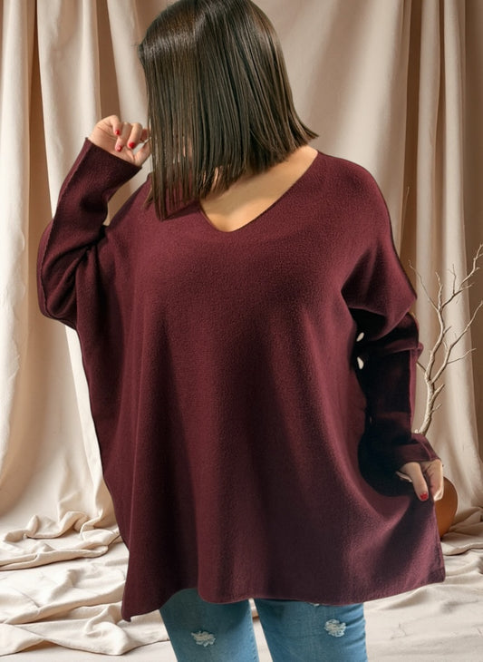 PAOLA - PULL OVERSIZE BORDEAUX JUSQU'A LA TAILLE 54/56