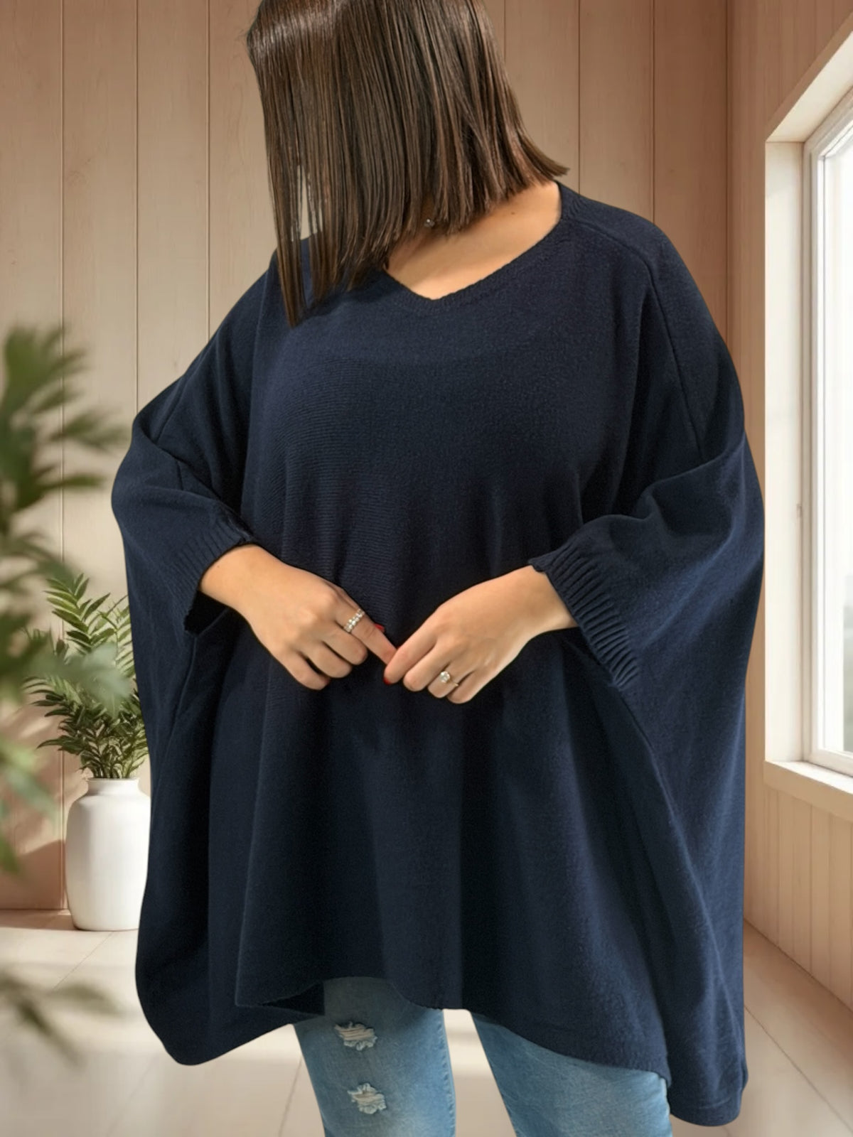 NICKO - PULL OVERSIZE MARINE JUSQU'A LA TAILLE 60