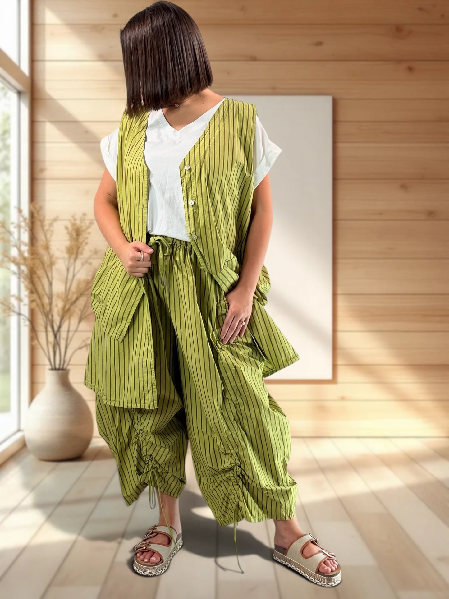 SEBASTIEN  - ENSEMBLE GILET ET PANTACOURT VERT JUSQU'A LA TAILLE 54/56